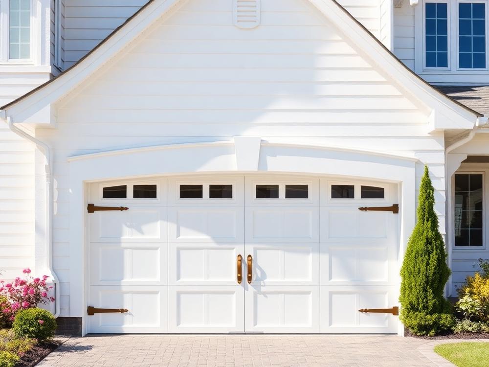 New white carriage house garage door after installation