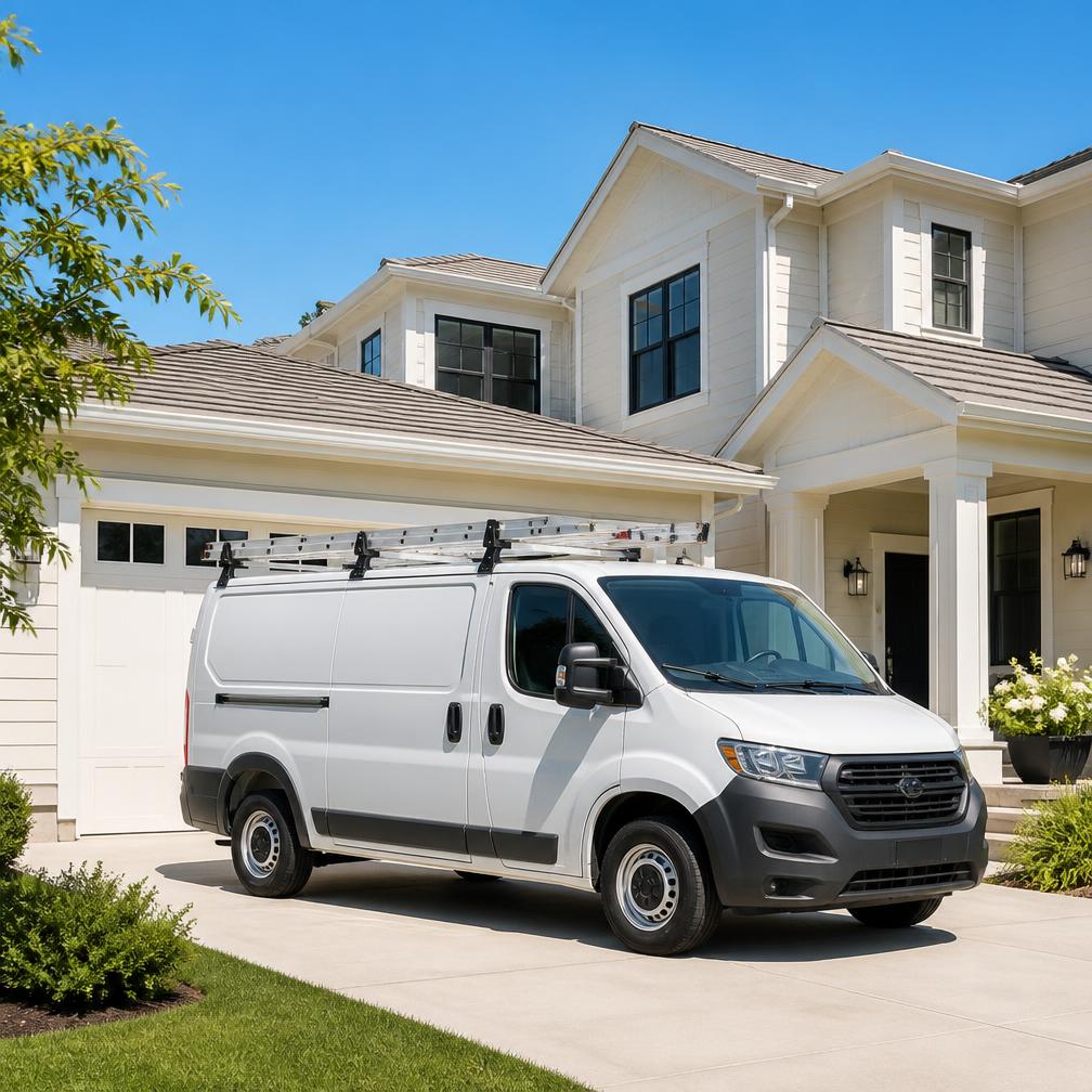 Service van parked at a Lafayette home